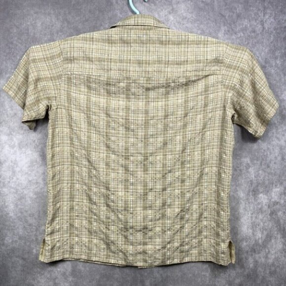 Gander Mountain Shirt Mens Large Tan Plaid Textured Modal Blend Cool Lightweight - Picture 2 of 10